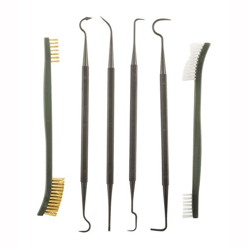 Il Lyman Pick and Brush Set è essenziale per i proprietari di armi, con punte in polimero non danneggianti e una spazzola in nylon per una pulizia profonda.