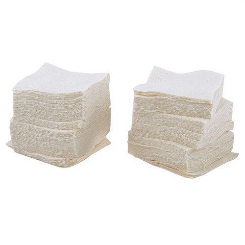 Panni per la pulizia delle armi in cotone 100%, efficaci e resistenti, con una superficie ruvida per rimuovere lo sporco e una morbida per solventi e oli.