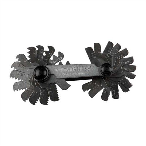 Il Brownells Straight Thread Pitch Gauge offre misurazioni precise con 24 lame metriche e 28 lame BSW, costruzione in acciaio per durata e marcature permanenti.