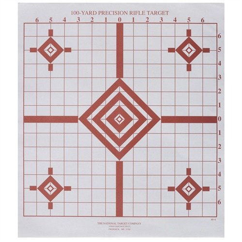 Il target ST-4 di NATIONAL TARGET offre un punto di mira altamente visibile con un contrasto eccellente, linee di allineamento e cinque punti di mira per più gruppi.