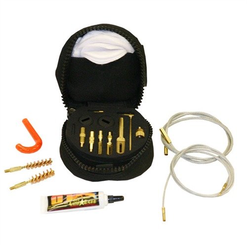 Kit di pulizia compatto e portatile per armi, include tutto il necessario come Memory-Flex® cable rods e O85® Ultra Bore™ solvent, ideale per ogni calibro.