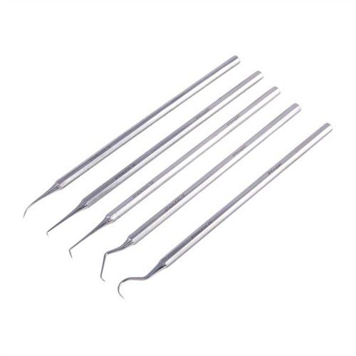 Esplora in acciaio inox, set versatile con 5 forme diverse, ideale per attaccare molle, posizionare parti e rimuovere residui. Lunghezza di 16,5 cm.