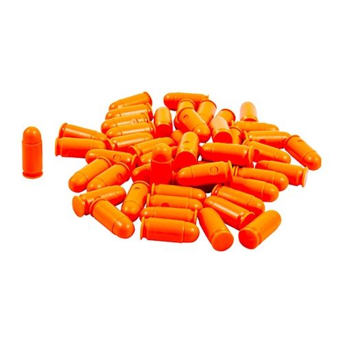 I Dummy Rounds SAF-T-TRAINERS 9mm Makarov in plastica arancione sono ideali per l'addestramento, evitando confusione con munizioni vere e garantendo sicurezza.