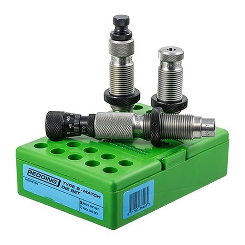 Il set di die Type S Match Bushing Neck include un die di dimensionamento, un die del corpo e un die di caricamento per una precisione e prestazioni ottimali.