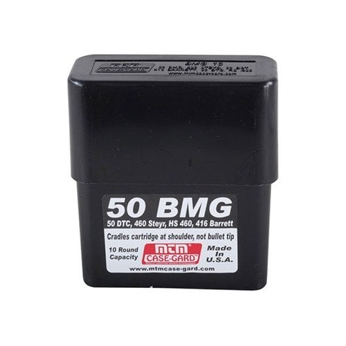 La scatola per munizioni MTM Case-Gard per 50 BMG offre design slip top, capacità di 10 colpi e protezione della punta per una conservazione sicura.