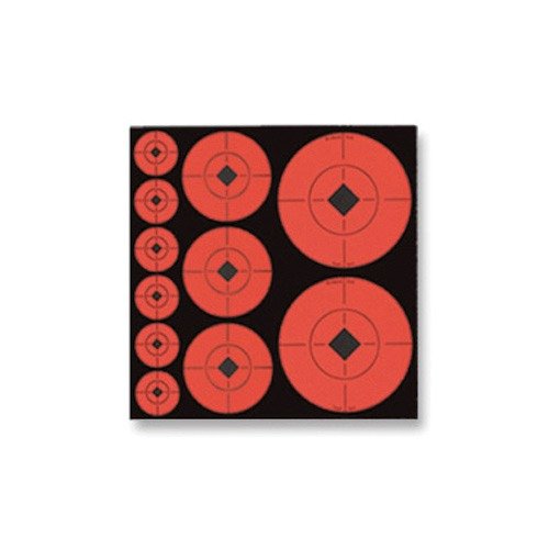 I punti bersaglio fluorescenti autoadesivi di Birchwood Casey offrono alta visibilità e precisione, ideali per l'azzeramento dei fucili grazie al loro design con centro nero.