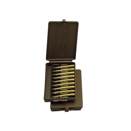 La FLIP TOP RIFLE AMMO BOX in polipropilene indistruttibile offre un design pratico, chiusura sicura e etichetta per annotare dati di carico, ideale per tiratori.