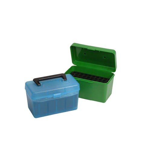 La HANDLE CARRY RIFLE AMMO BOX offre protezione per i proiettili, manico pieghevole e design impilabile, ideale per trasportare munizioni con sicurezza.