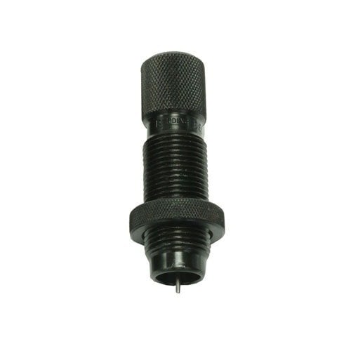 Il Redding Small Decapping Die consente di deprimere e pulire i casi da .22 a .50 calibro, con lunghezze fino a 2.5 pollici, ideale per una preparazione accurata.