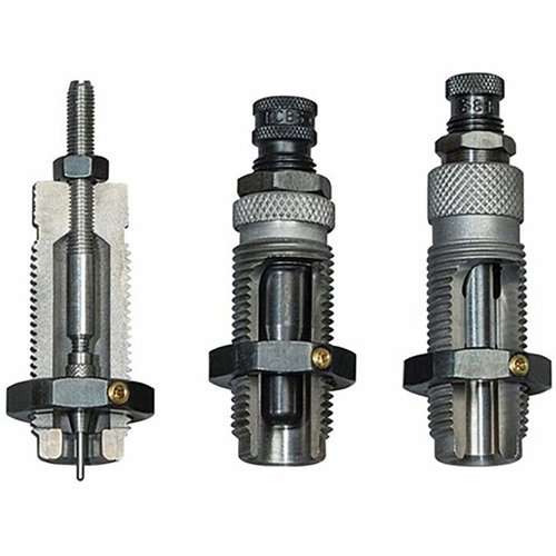 Il set RCBS 3-DIE CARBIDE per 9MM LUGER include una die di sizer in carburo, eliminando la lubrificazione e facilitando l'espansione e la crimpatura.