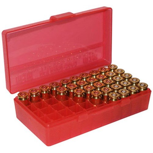 Le FLIP TOP PISTOL AMMO BOXES di MTM CASE-GARD offrono un design impilabile, superficie resistente e chiusura Snap-Lok, ideali per ricariche e giornate al poligono.