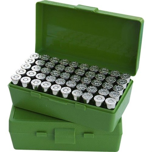 Le scatole per munizioni FLIP TOP PISTOL AMMO BOX MTM CASE-GARD offrono resistenza, impilabilità e un sistema di chiusura garantito per 25 anni, perfette per il poligono.