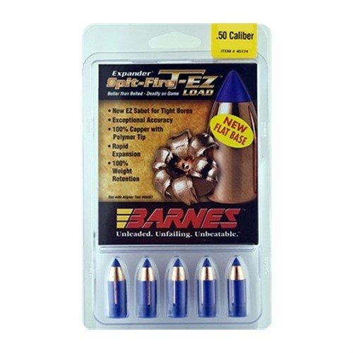 Le palle Barnes Spit-Fire T-EZ da 50 cal si caricano facilmente, offrono precisione di grado match e un'espansione superiore grazie al design in rame al 100%.