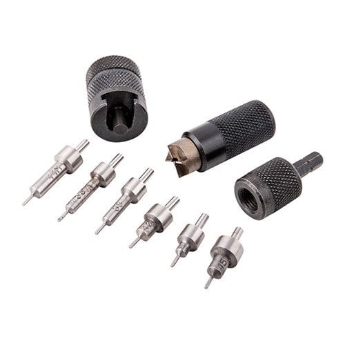 Il set E-ZEE TRIMMER di Lyman offre un sistema di rifilatura preciso e versatile, adatto per diverse armi, con adattatori manuali e a corrente inclusi.