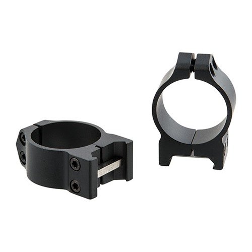 Gli anelli fissi Maxima offrono una montatura robusta con 4 viti per una sicurezza ottimale, compatibili con basi Weaver e Picatinny, disponibili in finitura nera.