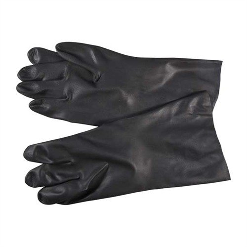Guanti N-36 in neoprene nero, resistenti a oli, acidi e solventi, facili da indossare e con area antiscivolo. Ideali per bluing e plating.