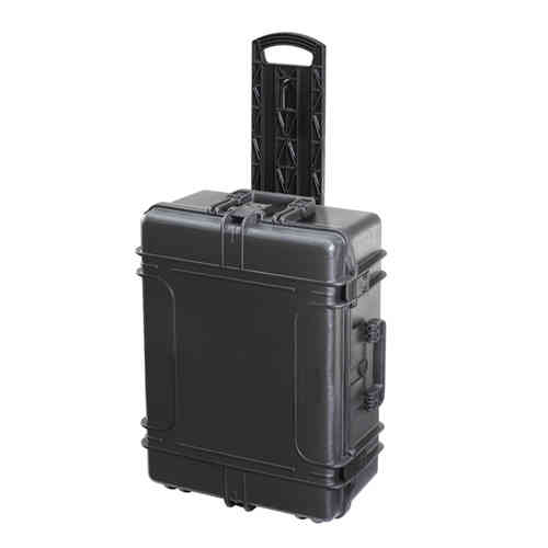 La VALIGIA SERIE TS con trolley e ruote è ideale per il trasporto sicuro di attrezzature, grazie alla spugna interna nera che garantisce protezione e stabilità.