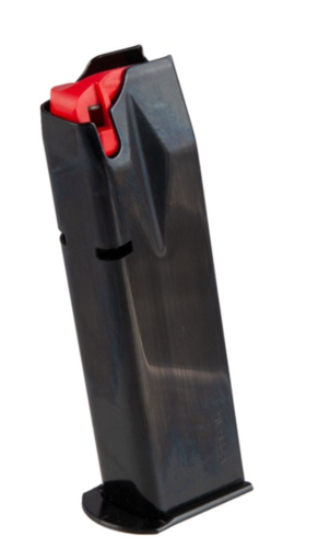 Il caricatore SIG SAUER P226 da 15 colpi in acciaio blued offre cambi rapidi, follower in polimero e finestre posteriori per monitorare le munizioni rimanenti.